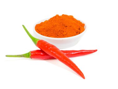 Taze kırmızı sulu biber ve baharat beyaz arka plan üzerinde izole