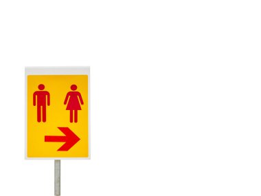 Tuvalet işareti ve ok simgesiyle beyaz arka plan üzerinde izole etmek
