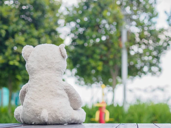 Eenzame teddybeer zittend op de wandeling weg (Concept over liefde of manier) — Stockfoto
