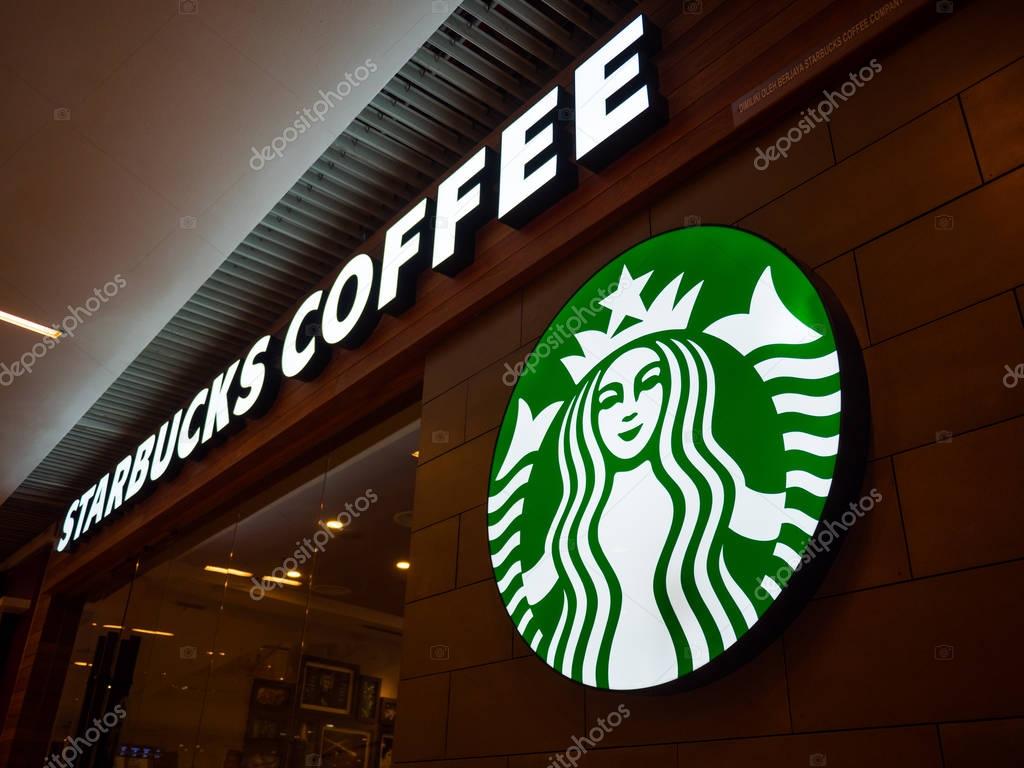 Penang, Malaysia - Jul 8, 2017: Starbucks coffee shop in shopping mall. Starbucks is the largest coffeehouse company in the world.