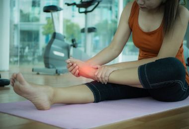 Genç kadın duygu ağrı ayağındaki spor egzersiz sırasında 