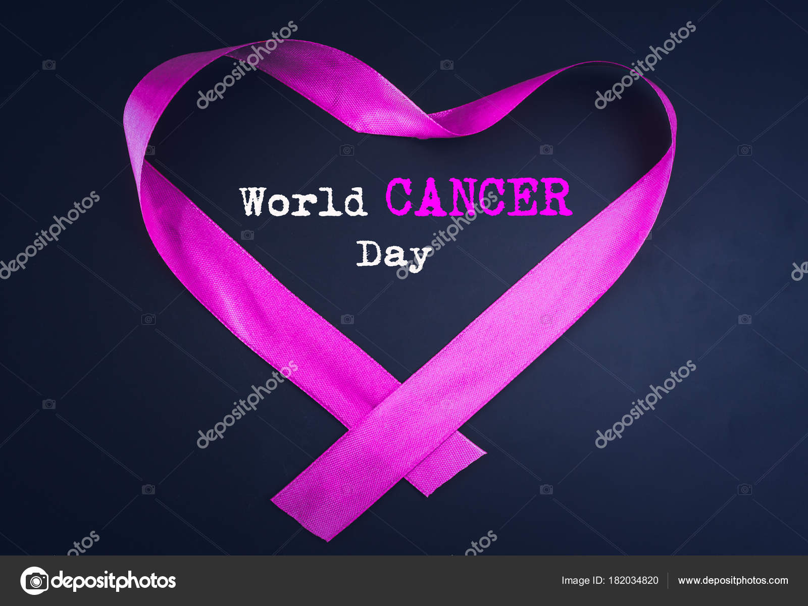 purple ribbon forming heart shape world cancer day text black black and purple ribbon