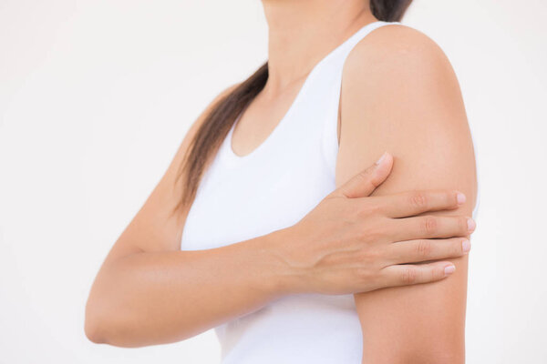 Closeup female's arm. Arm pain and injury.