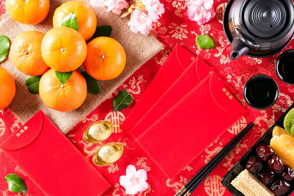 Китайський новорічний фестиваль прикраси кава або червоний пакет, помаранчевий — стокове фото