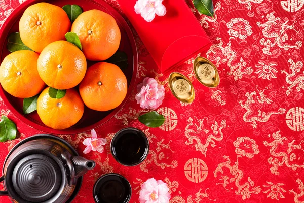 Decorazioni del festival di Capodanno cinese pow o pacchetto rosso, arancione — Foto Stock