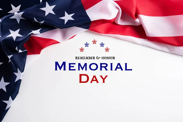 Χαρούμενη Ημέρα Μνήμης Αμερικανικές Σημαίες Κείμενο Remember Honor Λευκό Φόντο — Φωτογραφία Αρχείου