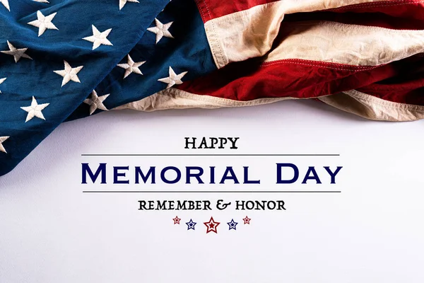Happy Memorial Day American Flags Text Remember Honor White Background — Stock Photo, Image
