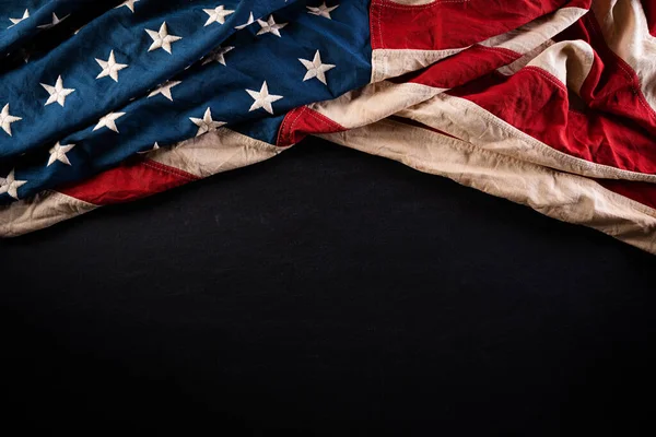 Happy Memorial Day American Flags Text Remember Honor Blackboard Background — Stock Photo, Image