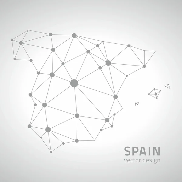 Spain outline vector dot perspective triangle grey and white map — Stock Vector