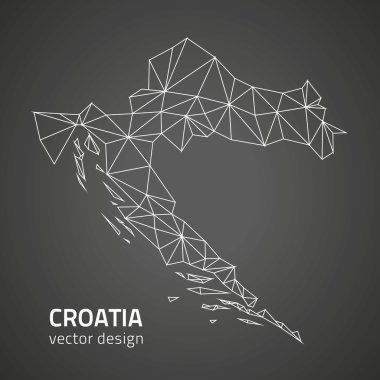Hırvatistan siyah vektör poligonal mozaik modern anahat Haritası