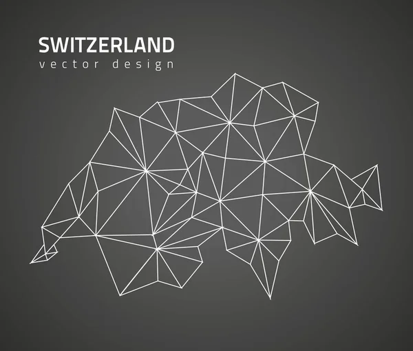 Schweiz schwarzes Vektordreieck perspektivische Umrisse polygonale Karte — Stockvektor