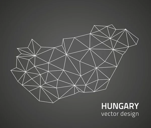 Ungheria nero vettore triangolo prospettiva contorno mappa poligonale — Vettoriale Stock