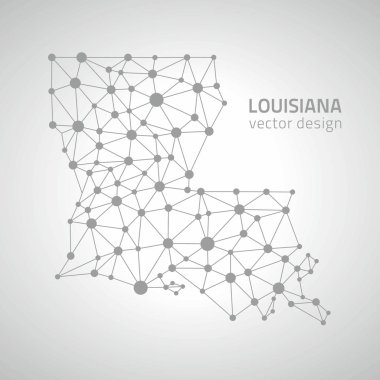 Louisiana vector dot grey outline polygonal map clipart