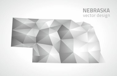 Nebraska vektör 3d gri ve gümüş mozaik gölge üçgen harita
