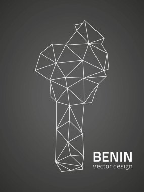 Benin siyah kontur perspektif vektör harita, Fiziki Harita