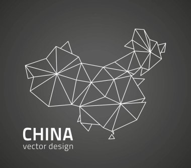 Çin siyah anahat perspektif vektör harita