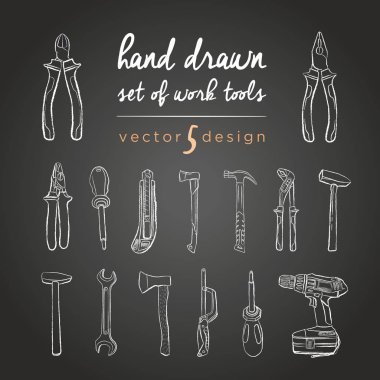 DIY araçları. Vektör çizilmiş çalışma araçlar kümesi. Araçları onarım simgeleri iş için