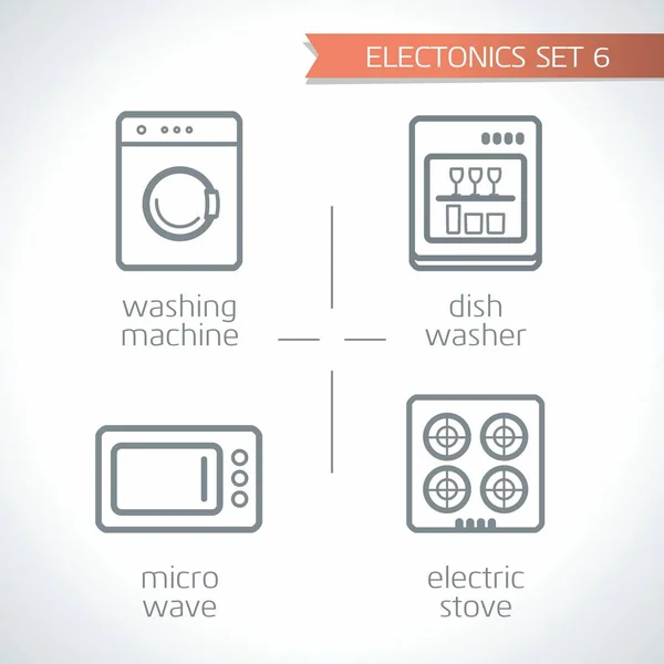 Elektronik vektör grafik geometri modern Icons set, elektrikli Ocak, mikrodalga, bulaşık makinesi, çamaşır makinesi