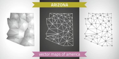 Arizona set gri ve gümüş mozaik 3d poligonal haritalar. Grafik vektör üçgen geometrisi anahat gölge perspektif haritalar