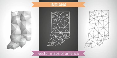 Indiana set gri ve gümüş mozaik 3d poligonal haritalar. Grafik vektör üçgen geometrisi anahat gölge perspektif haritalar