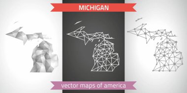 Michigan koleksiyonu vektör tasarım modern haritalar, gri ve siyah ve gümüş nokta anahat mozaik 3d harita