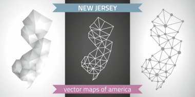 New Jersey koleksiyonu vektör tasarım modern haritalar, gri ve siyah ve gümüş nokta anahat mozaik 3d harita