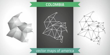 Kolombiya set gri ve gümüş mozaik 3d poligonal haritalar. Grafik vektör üçgen geometrisi anahat gölge perspektif haritalar