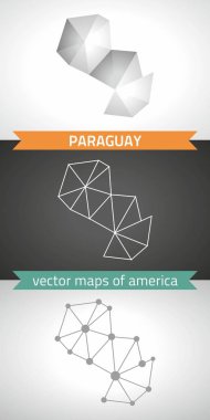 Paraguay set gri ve gümüş mozaik 3d poligonal haritalar. Grafik vektör üçgen geometrisi anahat gölge perspektif haritalar