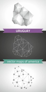 Uruguay set gri ve gümüş mozaik 3d poligonal haritalar. Grafik vektör üçgen geometrisi anahat gölge perspektif haritalar