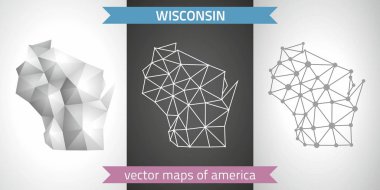 Wisconsin topluluğu vektör tasarımı modern haritalar, gri ve siyah ve gümüş nokta kontur mozaik 3d harita