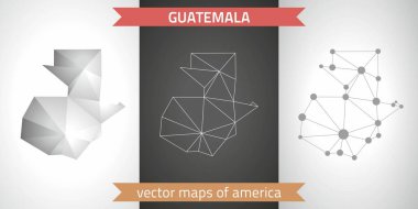 Guatemala set gri ve gümüş mozaik 3d poligonal haritalar. Grafik vektör üçgen geometrisi anahat gölge perspektif haritalar