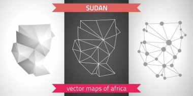 Gri ve Gümüş Sudan kümesi mozaik 3d poligonal haritalar. Grafik vektör üçgen geometrisi anahat gölge perspektif haritalar