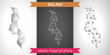 Malavi koleksiyonu vektör tasarım modern haritalar, gri ve siyah ve gümüş nokta kontur mozaik 3d harita