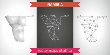 Namibya set gri ve gümüş mozaik 3d poligonal haritalar. Grafik vektör üçgen geometrisi anahat gölge perspektif haritalar