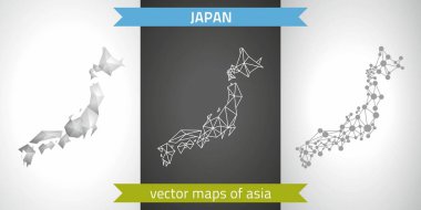 Japonya koleksiyonu vektör tasarım modern haritalar, gri ve siyah ve gümüş nokta kontur mozaik 3d harita