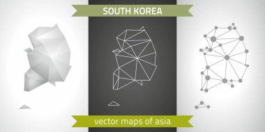 Güney Kore dizi gri ve gümüş mozaik 3d poligonal haritalar. Grafik vektör üçgen geometrisi anahat gölge perspektif haritalar