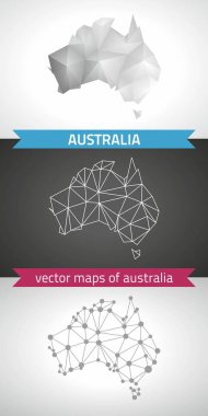 Avustralya set gri ve gümüş mozaik 3d poligonal haritalar. Grafik vektör üçgen geometrisi anahat gölge perspektif haritalar
