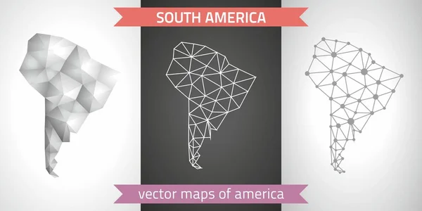 Amérique Sud Ensemble Cartes Polygonales Mosaïque Grise Argentée Graphic Vector — Image vectorielle