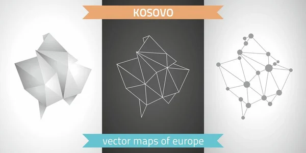 Kosovo set of grey and silver mosaic 3d polygonal maps. Graphic vector triangle geometry outline shadow perspective maps