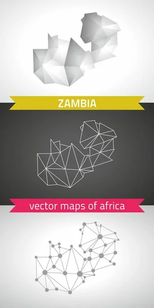 Zâmbia Conjunto Cinza Prata Mosaico Mapas Poligonais Geometria Triângulo Vetorial — Vetor de Stock
