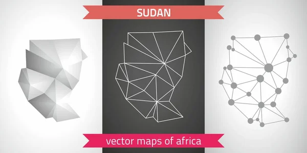 Sudan Set Von Grauen Und Silbernen Mosaiken Polygonalen Karten Grafik — Stockvektor
