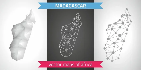 Madagascar Conjunto Gris Plata Mosaico Mapas Poligonales Gráfico Vector Triángulo — Archivo Imágenes Vectoriales