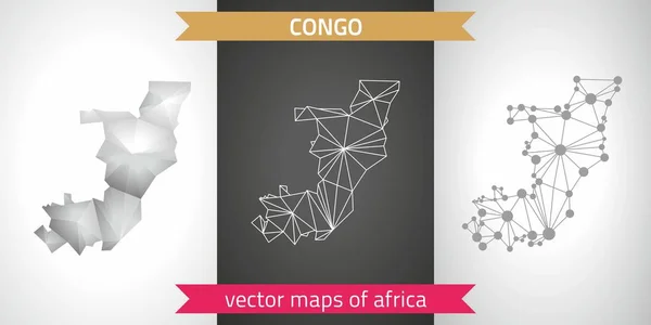 República Del Congo Conjunto Mosaico Gris Plata Mapas Poligonales Gráfico — Vector de stock