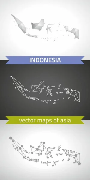 Indonesia Colección Mapas Modernos Diseño Vectorial Gris Negro Plata Punto — Vector de stock