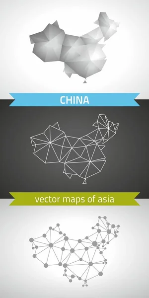 Cina Collezione Disegno Vettoriale Mappe Moderne Grigio Nero Argento Dot — Vettoriale Stock