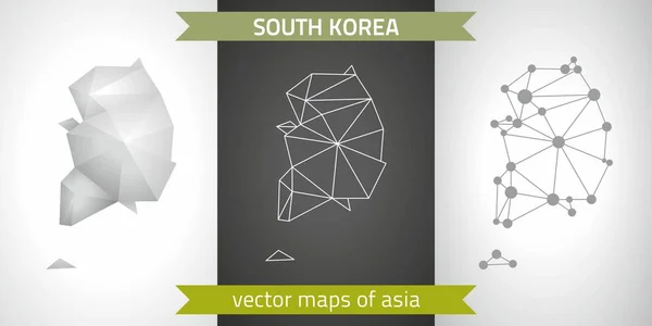 South Korea Set Grey Silver Mosaic Polygonal Maps Graphic Vector — Stock Vector