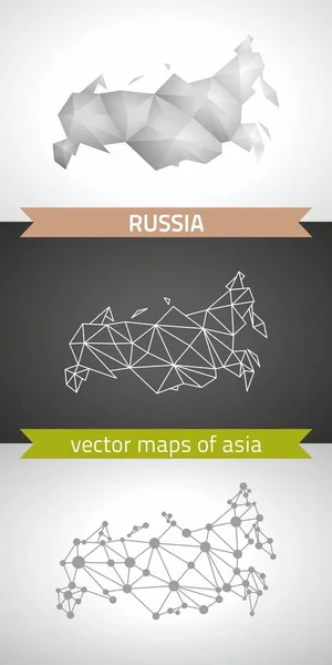 Rusya set gri ve gümüş mozaik 3d poligonal haritalar. Grafik vektör üçgen geometrisi anahat gölge perspektif haritalar