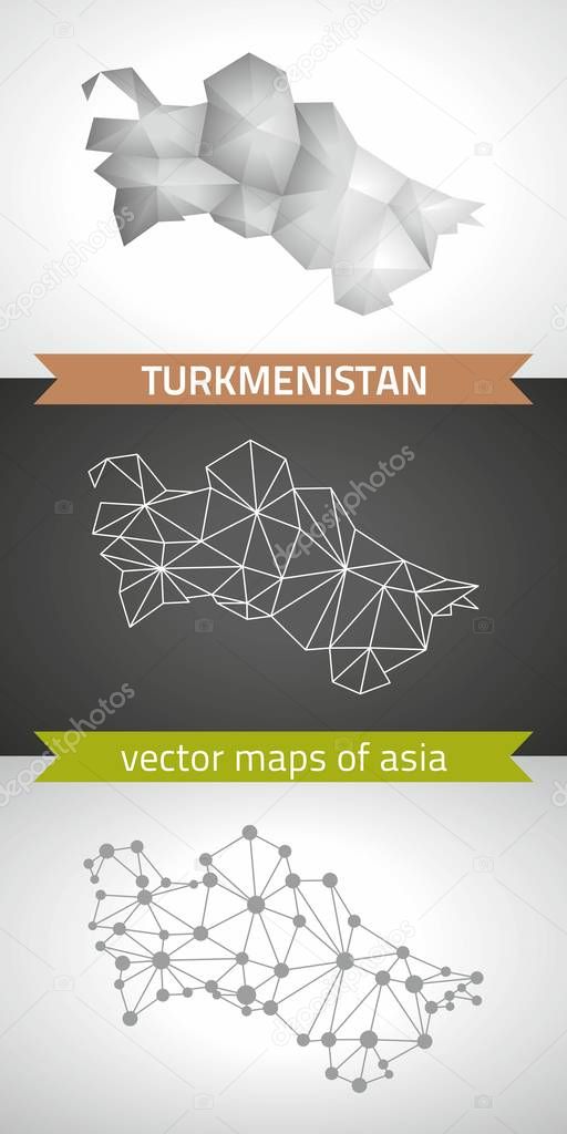 Turkmenistan collection of vector design modern maps, gray and black and silver dot contour mosaic 3d map