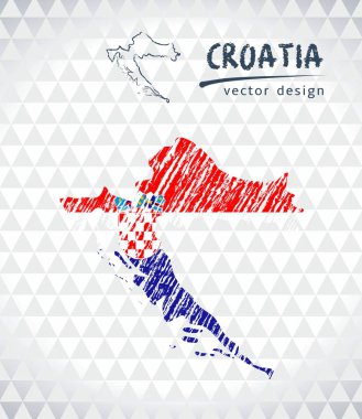 Hırvatistan Haritası ile elle çizilmiş kroki harita içinde. Vektör çizim