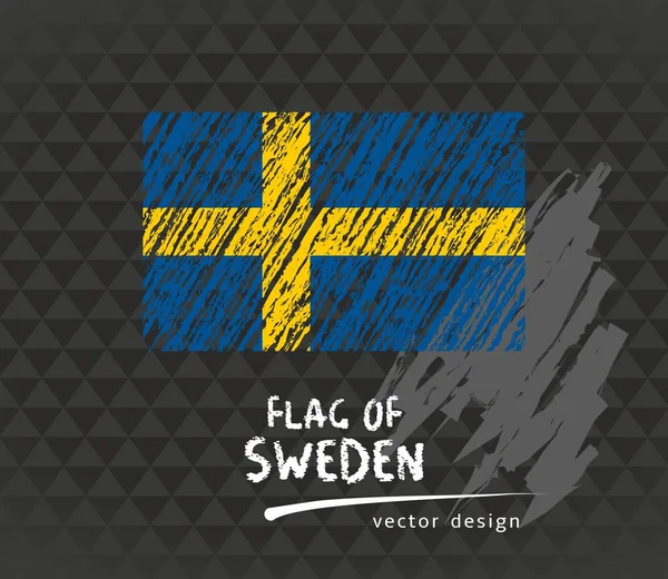 Flaga Szwecji Wektor Ilustracja Kreda Czarnym Tle — Wektor stockowy